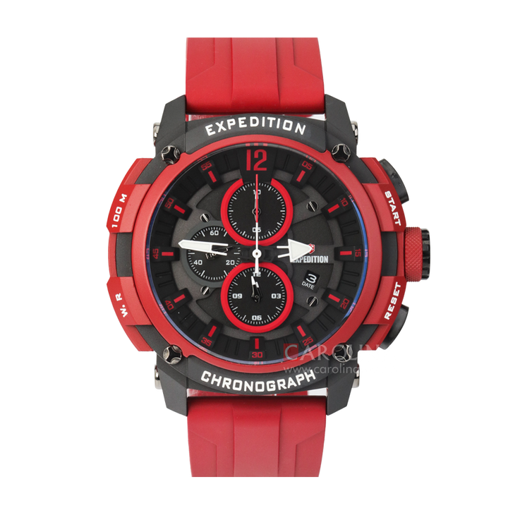 Jam Tangan Expedition E 6781 MCRIPBARE Men Red Black Dial Red Rubber Strap