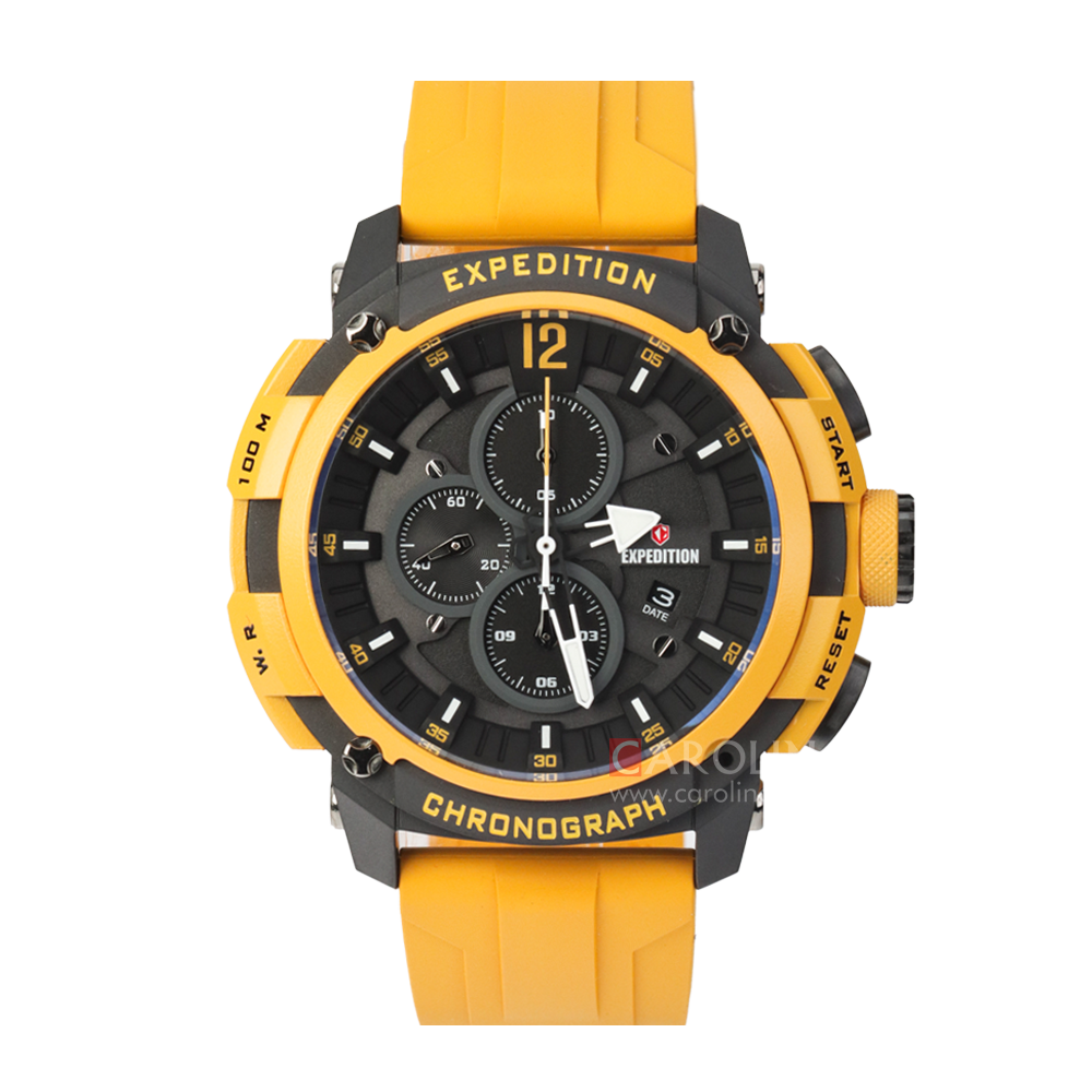 Jam Tangan Expedition E 6781 MCRIPBAYL Men Black Dial Yellow Rubber Strap