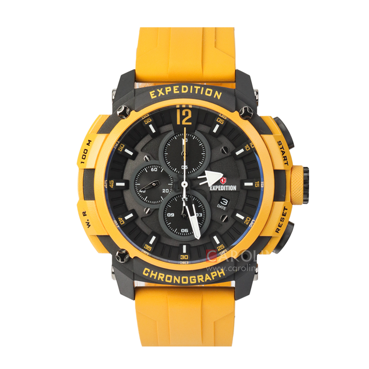 Jam Tangan Expedition E 6781 MCRIPBAYL Men Black Dial Yellow Rubber Strap