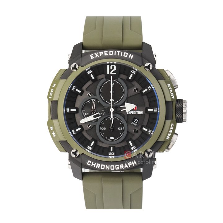 Jam Tangan Expedition E 6781 MCRTBBAGN Men Black Dial Green Rubber Strap