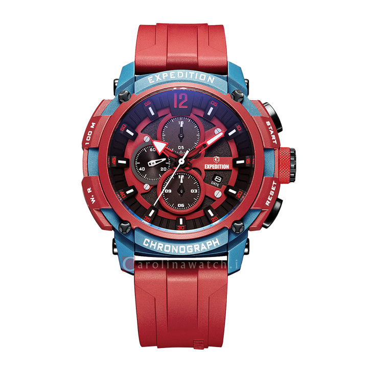 Jam Tangan Expedition Chronograph E 6781 MCRUBBARE Men Two Tone Dial Red Rubber Strap