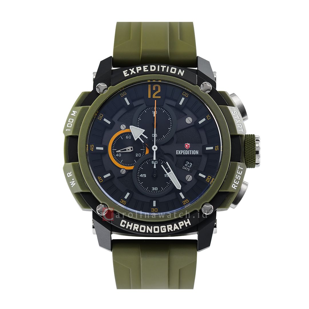 Jam Tangan Expedition E 6781 PMCRTBBAGN Men Black Dial Green Rubber Strap