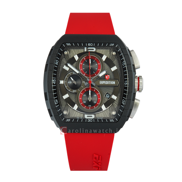 Jam Tangan S Expedition Chronograph E 6782 MCRSSBADGRE-EC Eco Ceramic Men Black Dial Red Rubber Strap + Box Set