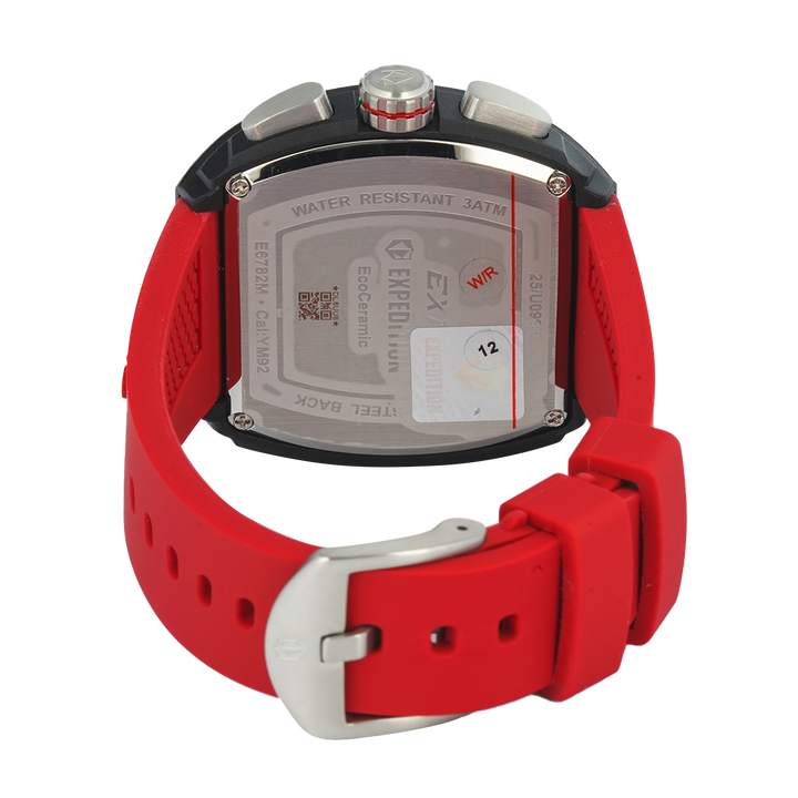 Jam Tangan S Expedition Chronograph E 6782 MCRSSBADGRE-EC Eco Ceramic Men Black Dial Red Rubber Strap + Box Set