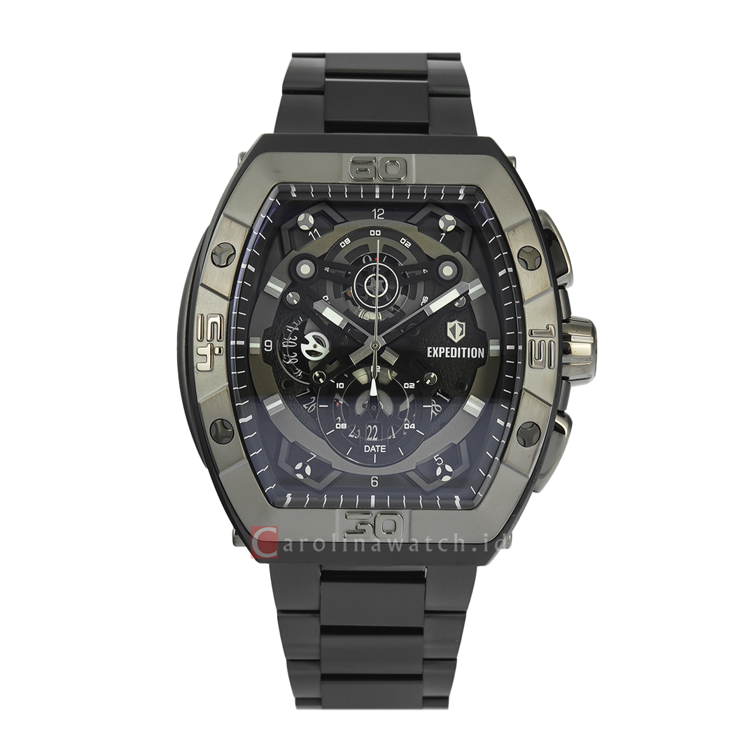 Jam Tangan S Expedition Chronograph E 6800 MCBEPBA Men Black Dial Black Stainless Steel Strap