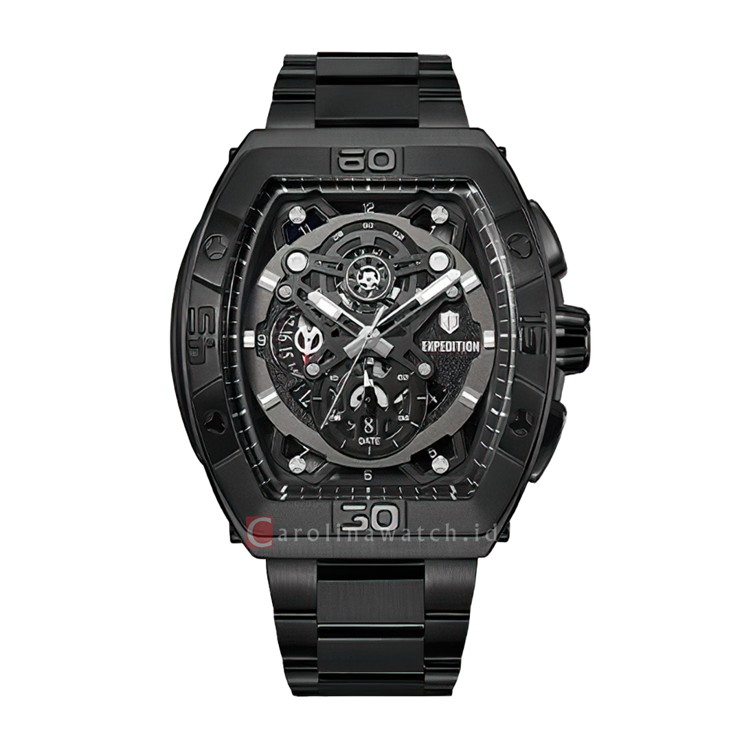 Jam Tangan S Expedition Chronograph E 6800 MCBIPBA Men Black Dial Black Stainless Steel Strap
