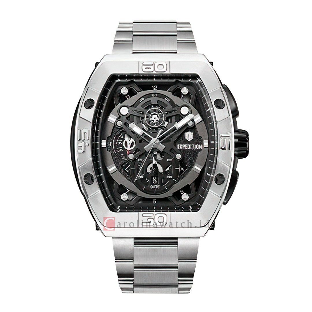 Jam Tangan S Expedition Chronograph E 6800 MCBSSBA Men Black Dial Stainless Steel Strap