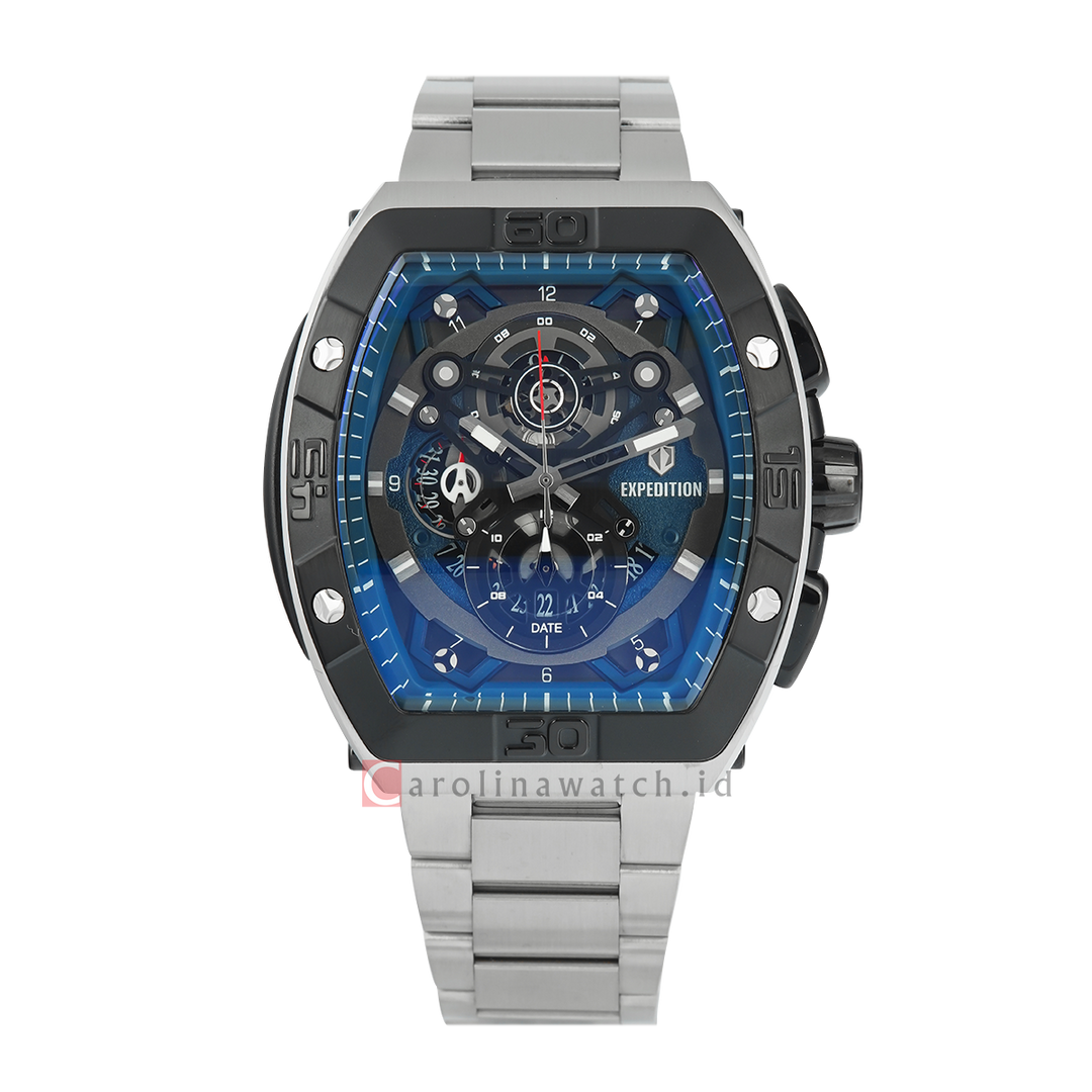 Jam Tangan S Expedition Chronograph E 6800 MCBTBBABU Men Blue Dial Stainless Steel Strap
