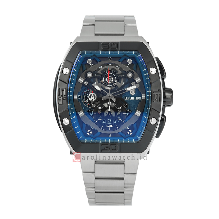 Jam Tangan S Expedition Chronograph E 6800 MCBTBBABU Men Blue Dial Stainless Steel Strap