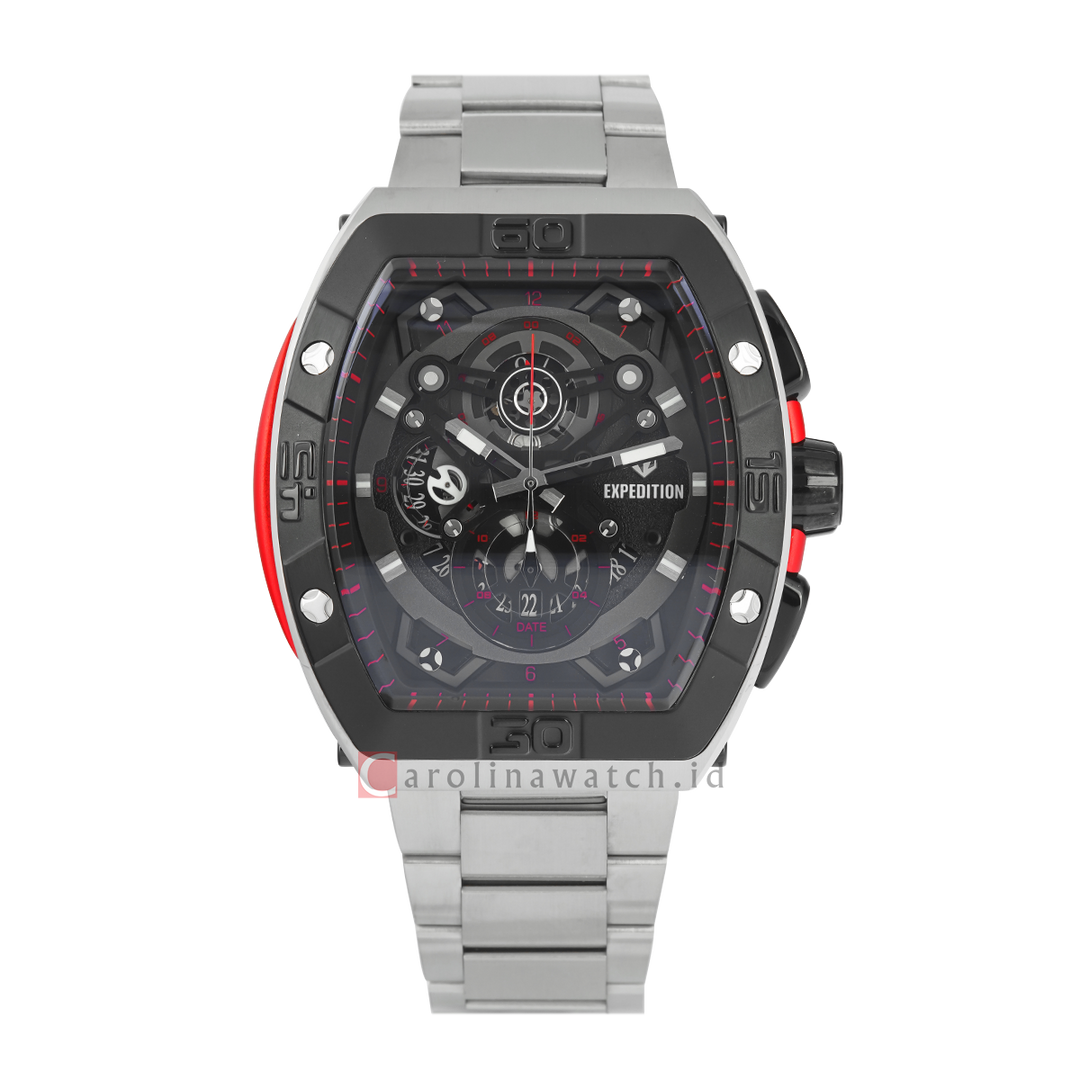 Jam Tangan S Expedition Chronograph E 6800 MCBTBBARE Men Black Dial Stainless Steel Strap