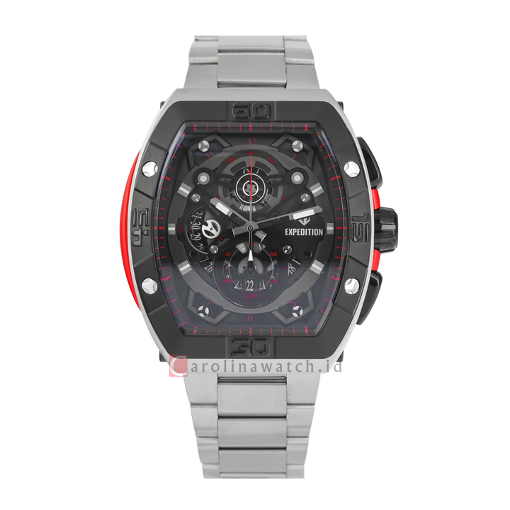 Jam Tangan S Expedition Chronograph E 6800 MCBTBBARE Men Black Dial Stainless Steel Strap