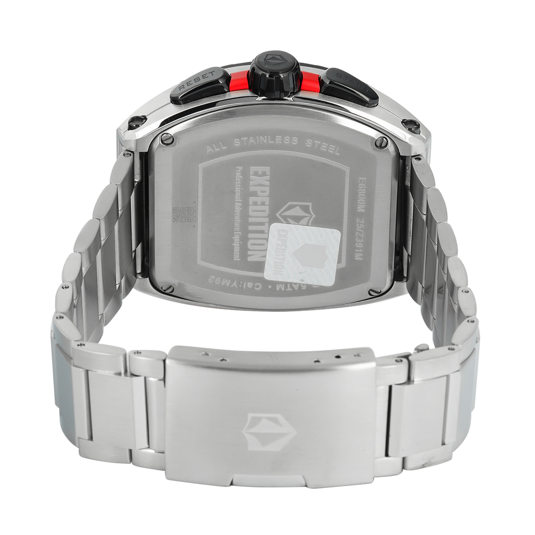 Jam Tangan S Expedition Chronograph E 6800 MCBTBBARE Men Black Dial Stainless Steel Strap