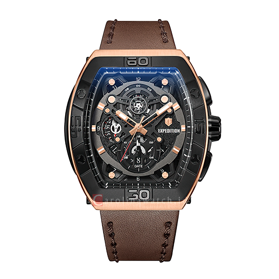 Jam Tangan S Expedition E 6800 MCLBRBA Men Black Dial Brown Leather Strap