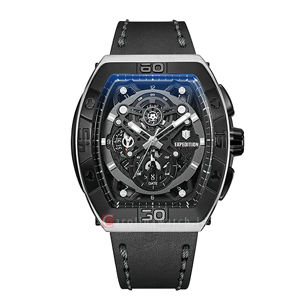 Jam Tangan S Expedition E 6800 MCLTBBA Men Black Dial Black Leather Strap