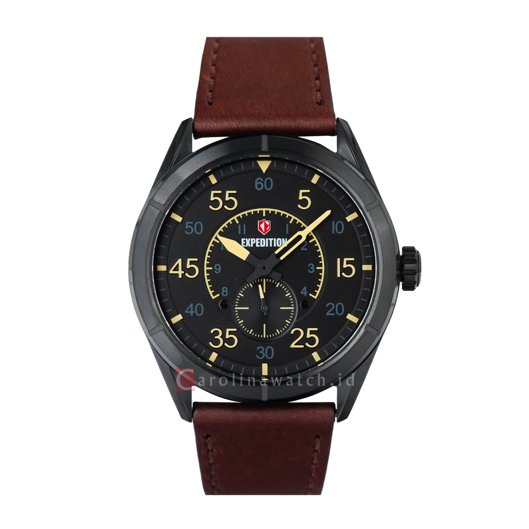 Jam Tangan Expedition Multifunction E 6832 MSLIPBAIV Men Black Dial Brown Leather Strap