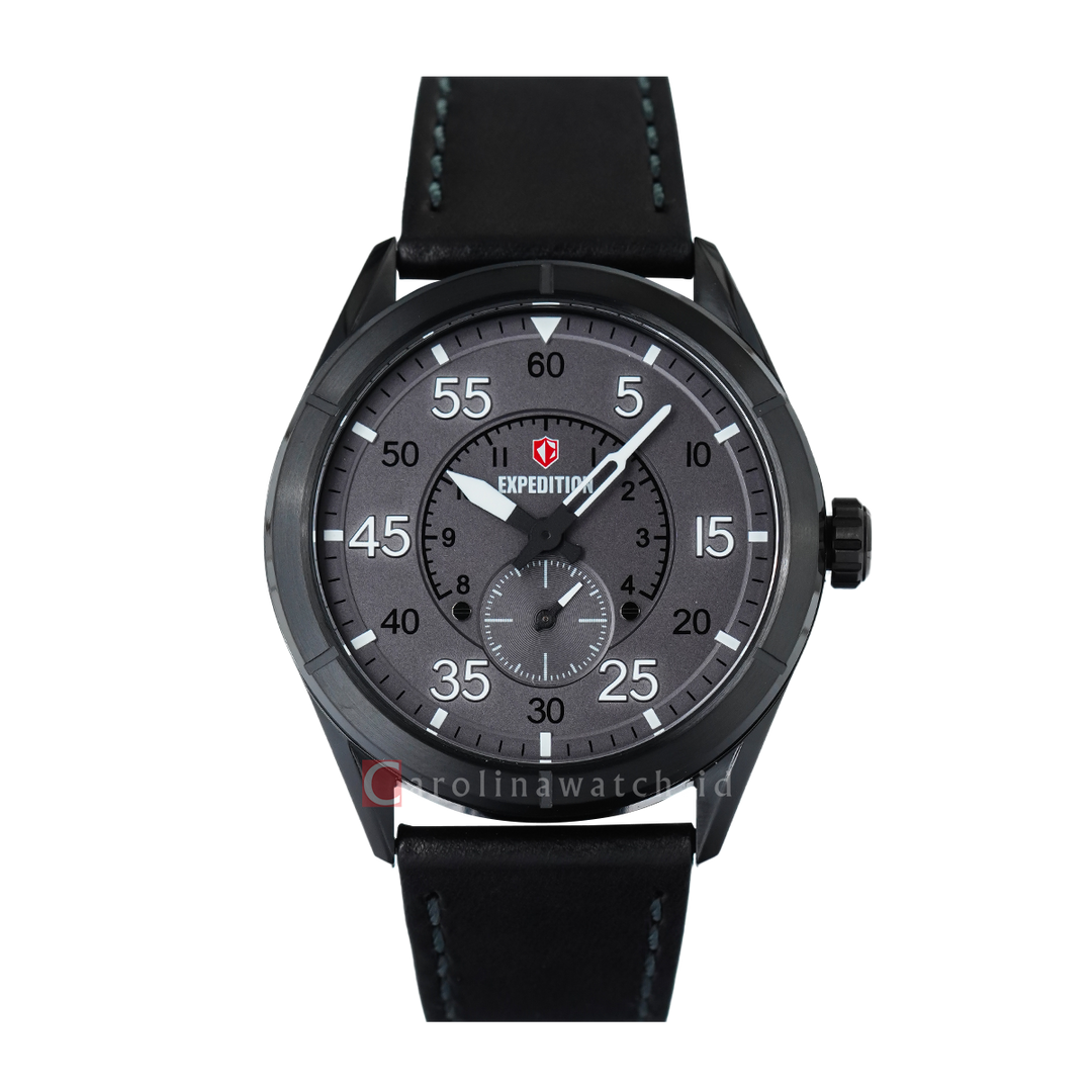 Jam Tangan Expedition Multifunction E 6832 MSLIPGR Men Grey Dial Black Leather Strap