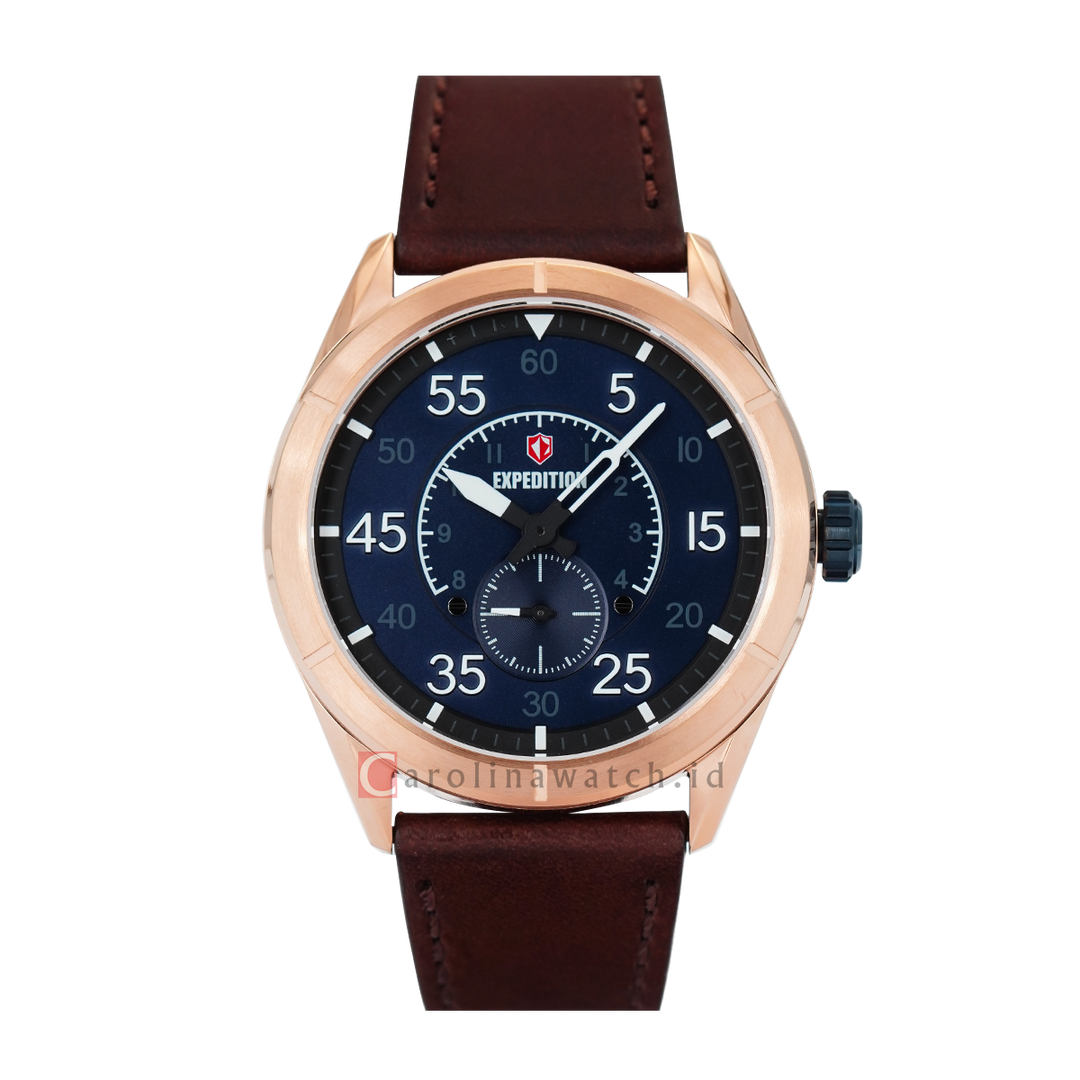 Jam Tangan Expedition Multifunction E 6832 MSLURBU Men Blue Dial Brown Leather Strap