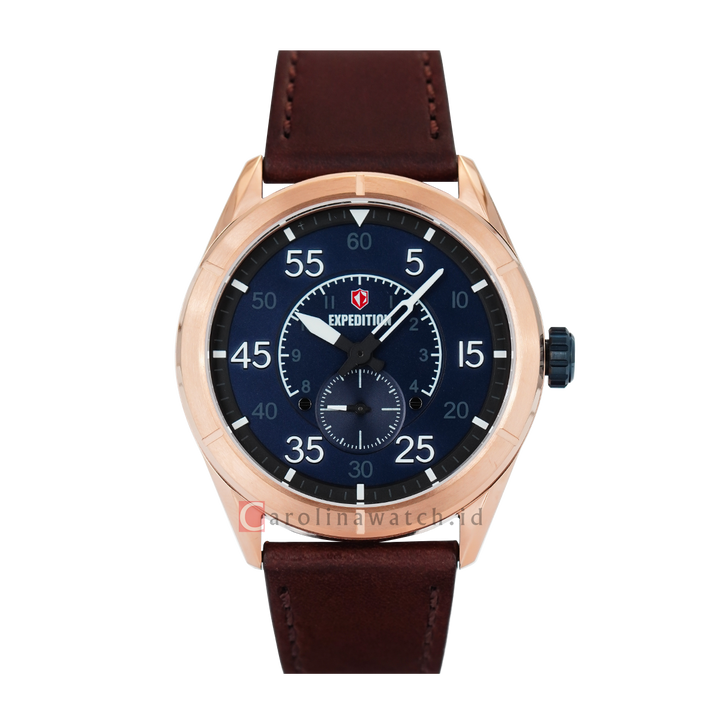 Jam Tangan Expedition Multifunction E 6832 MSLURBU Men Blue Dial Brown Leather Strap