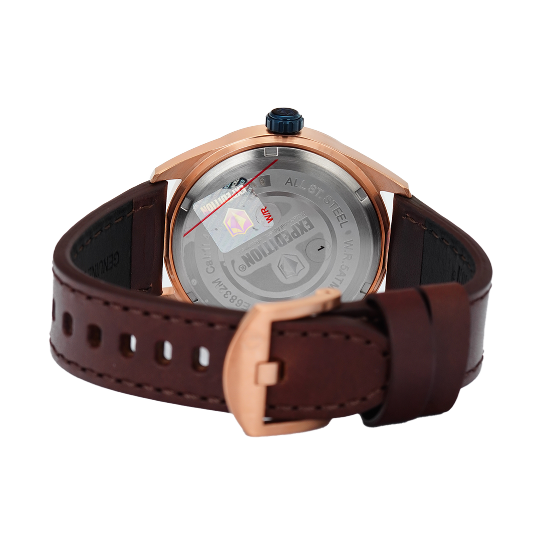 Jam Tangan Expedition Multifunction E 6832 MSLURBU Men Blue Dial Brown Leather Strap