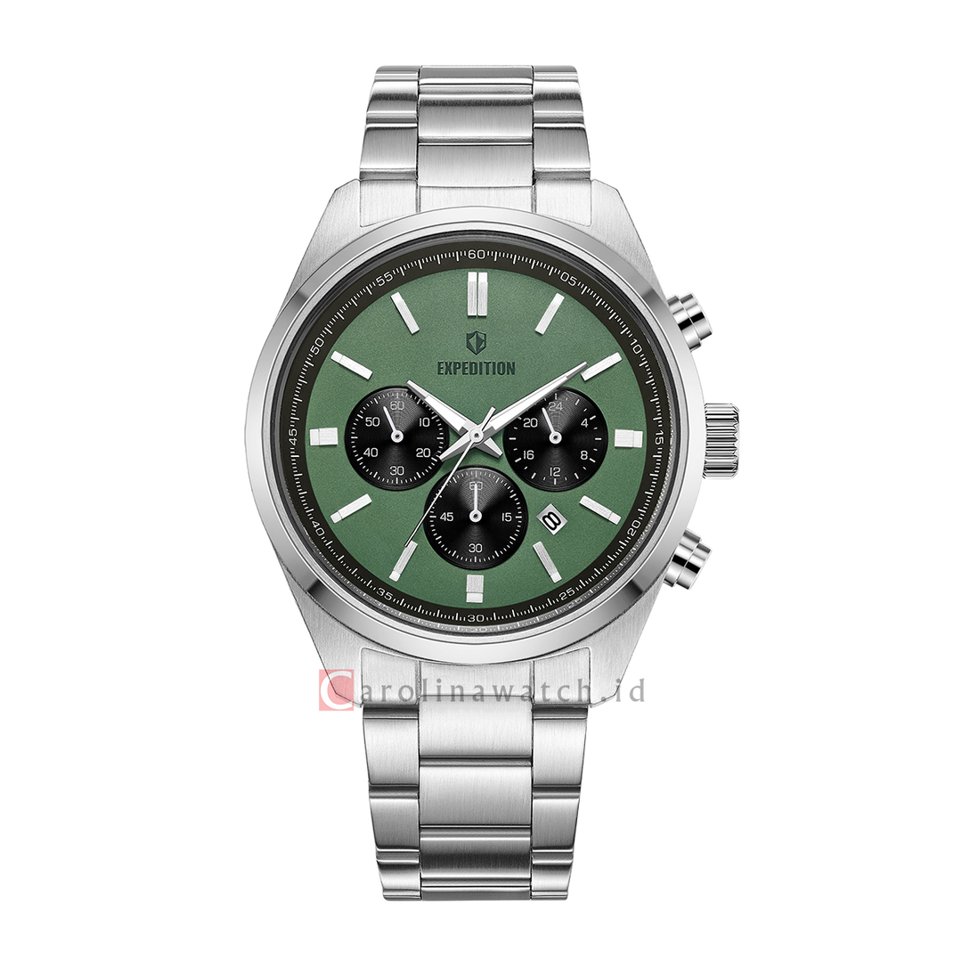 Jam Tangan S Expedition E 6867 MCBSSLE Men Green Dial Stainless Steel Strap
