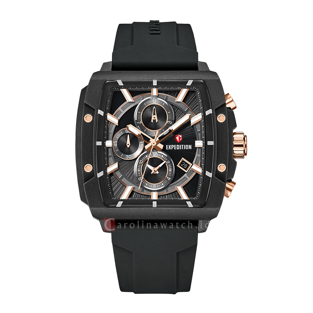 Jam Tangan S Expedition Chronograph E 6868 MCRRGDG Men Black Dial Black Rubber Strap