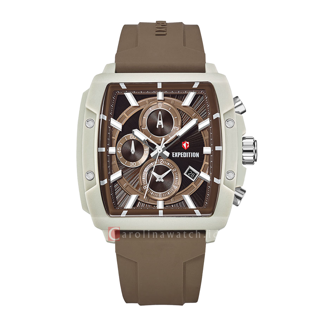 Jam Tangan S Expedition Chronograph E 6868 MCRSSBO Men Brown Dial Brown Rubber Strap