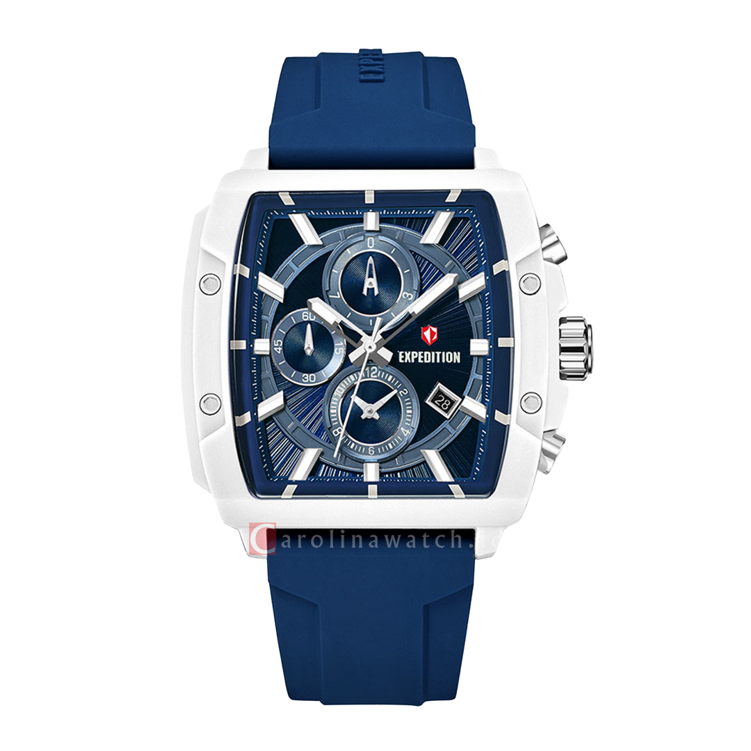 Jam Tangan S Expedition Chronograph E 6868 MCRSSBUWT Men Blue Dial Blue Rubber Strap