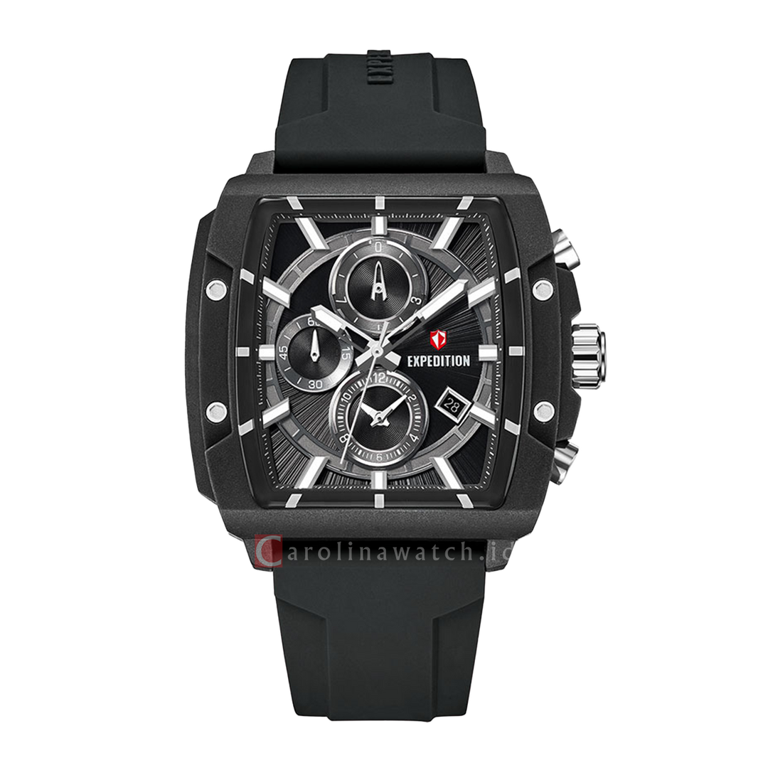 Jam Tangan S Expedition Chronograph E 6868 MCRSSDGBA Men Black Dial Black Rubber Strap
