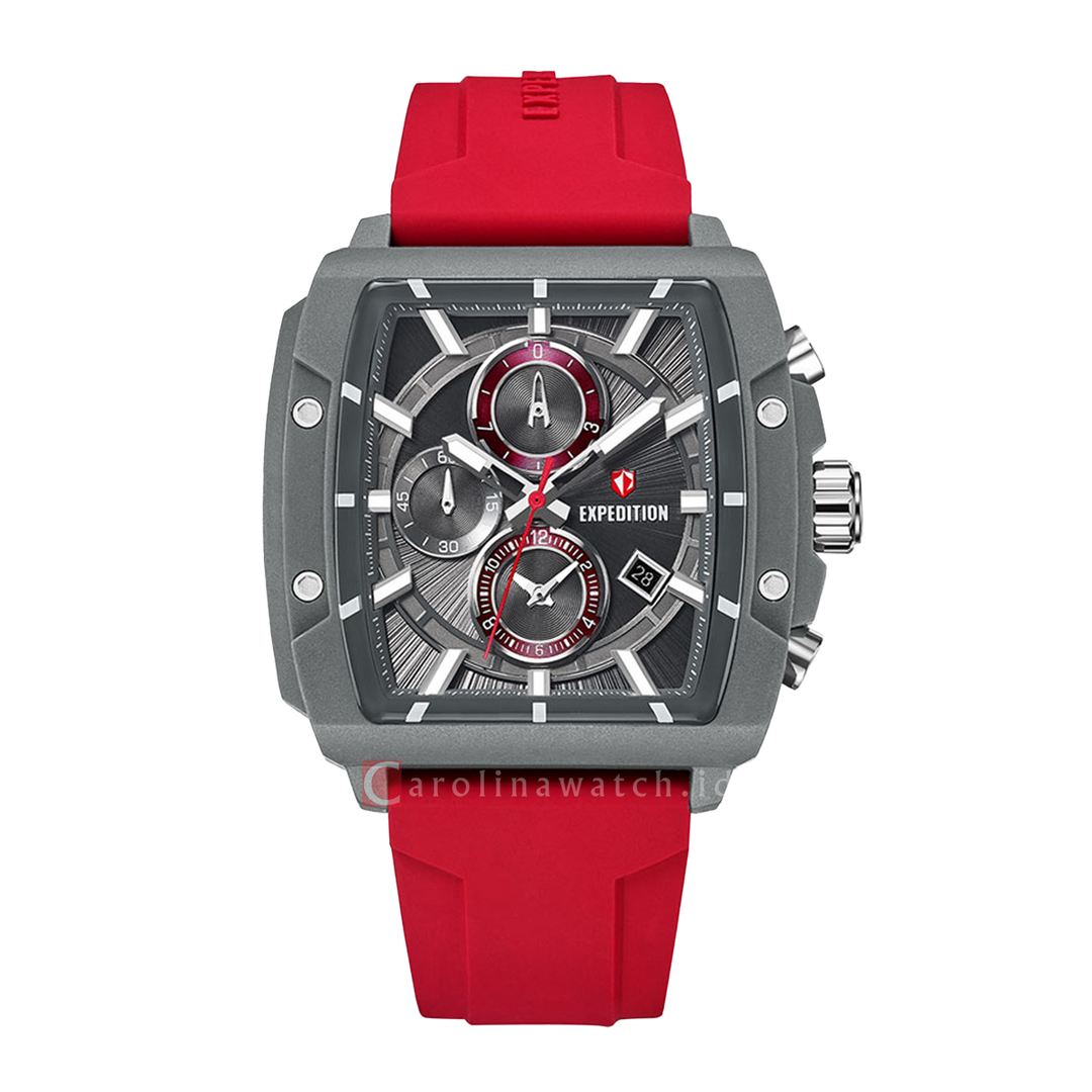 Jam Tangan S Expedition Chronograph E 6868 MCRSSGRRE Men Grey Dial Red Rubber Strap