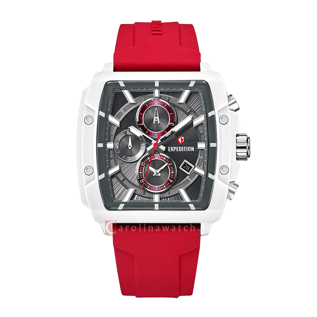 Jam Tangan S Expedition Chronograph E 6868 MCRSSREDG Men Grey Dial Red Rubber Strap