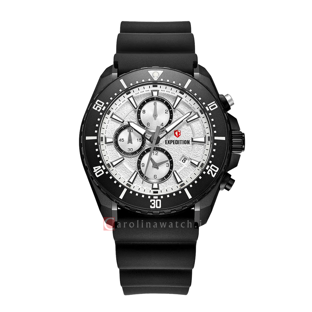 Jam Tangan S Expedition E 6869 MCRIPSLBA Men White Dial Black Rubber Strap