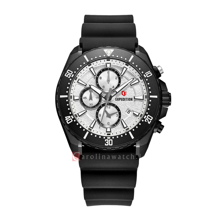 Jam Tangan S Expedition E 6869 MCRIPSLBA Men White Dial Black Rubber Strap