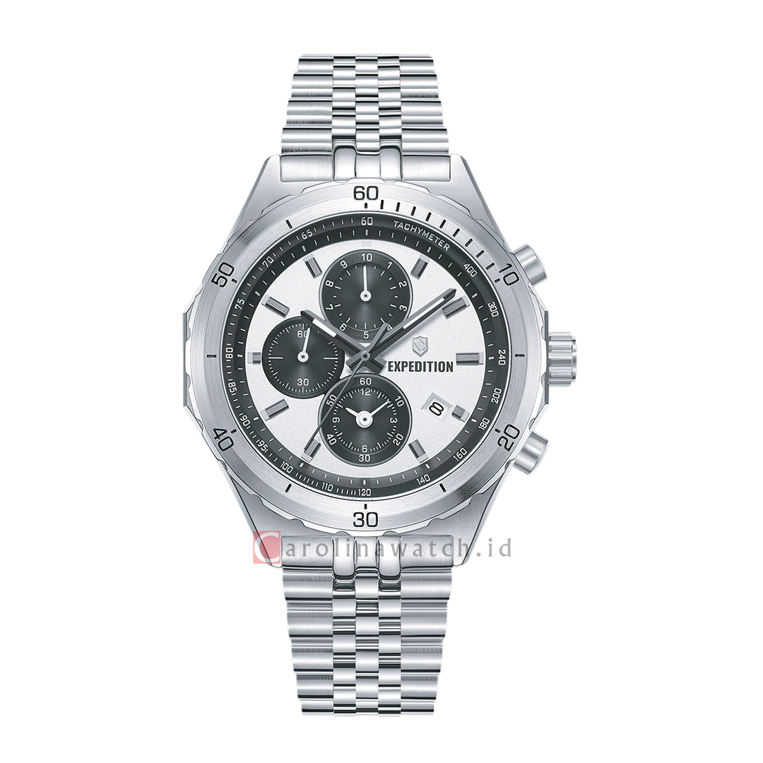 Jam Tangan S Expedition Chronograph E 6870 MCBSSSL Men Silver White Dial Stainless Steel Strap