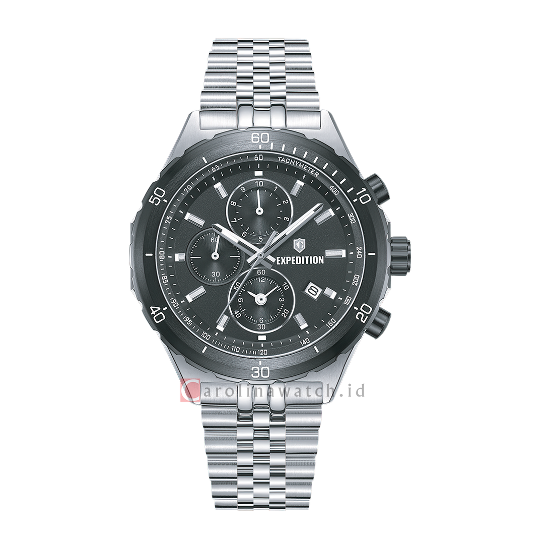 Jam Tangan S Expedition Chronograph E 6870 MCBTBBA Men Black Dial Stainless Steel Strap