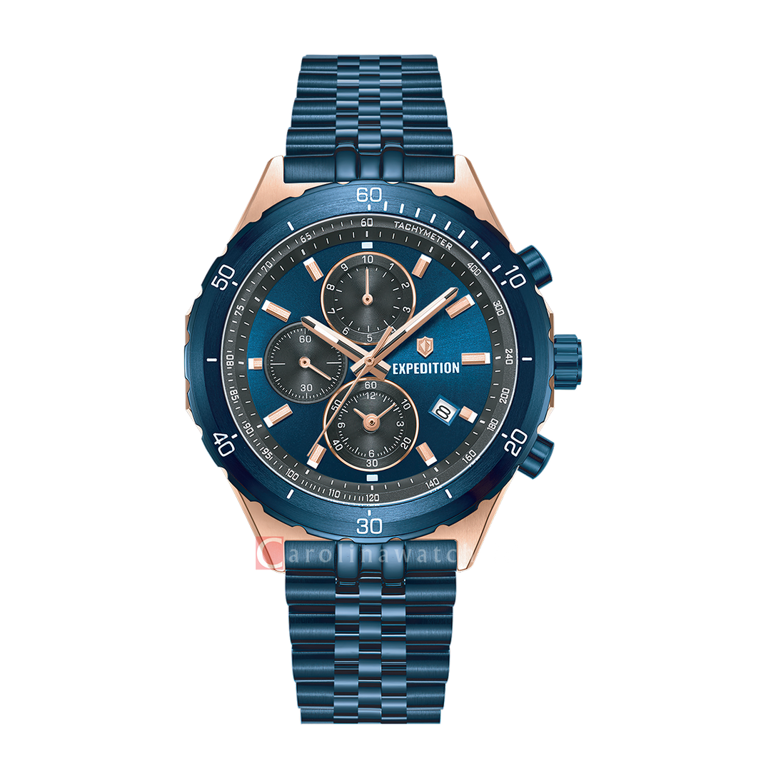 Jam Tangan S Expedition Chronograph E 6870 MCBURBU Men Blue Dial Blue Stainless Steel Strap