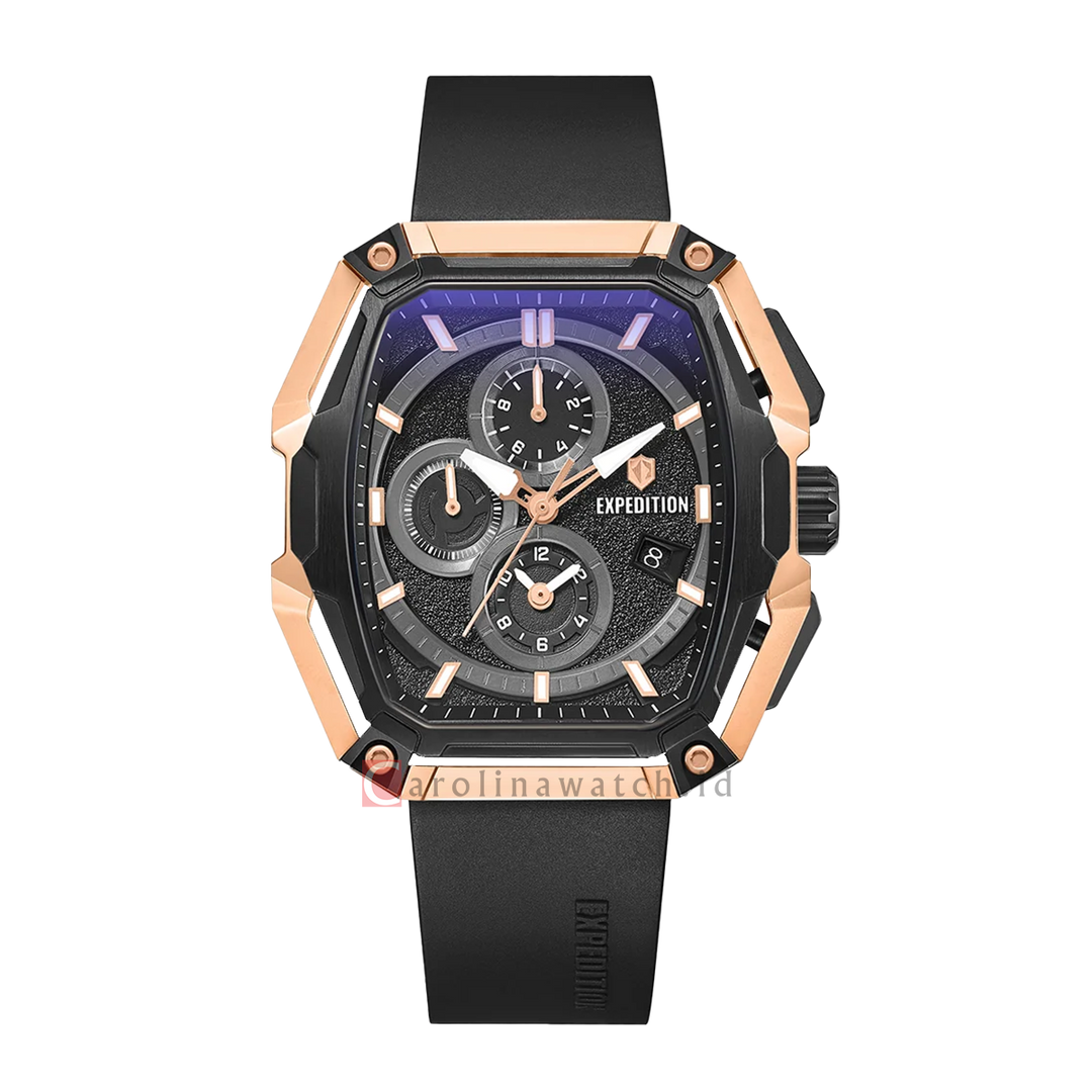 Jam Tangan S Expedition Chronograph E 6871 MCRBRBA Men Black Dial Black Rubber Strap