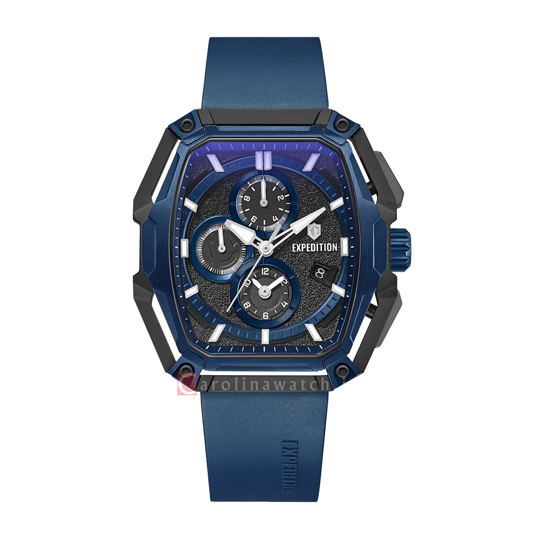 Jam Tangan S Expedition Chronograph E 6871 MCRUBBA Men Blue Dial Blue Rubber Strap