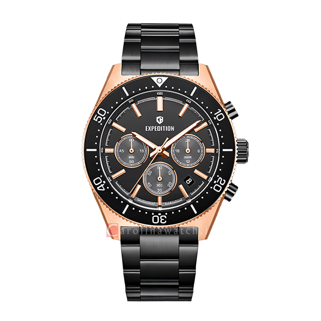 Jam Tangan S Expedition E 6872 MCBBRBA Men Black Dial Black Stainless Steel Strap