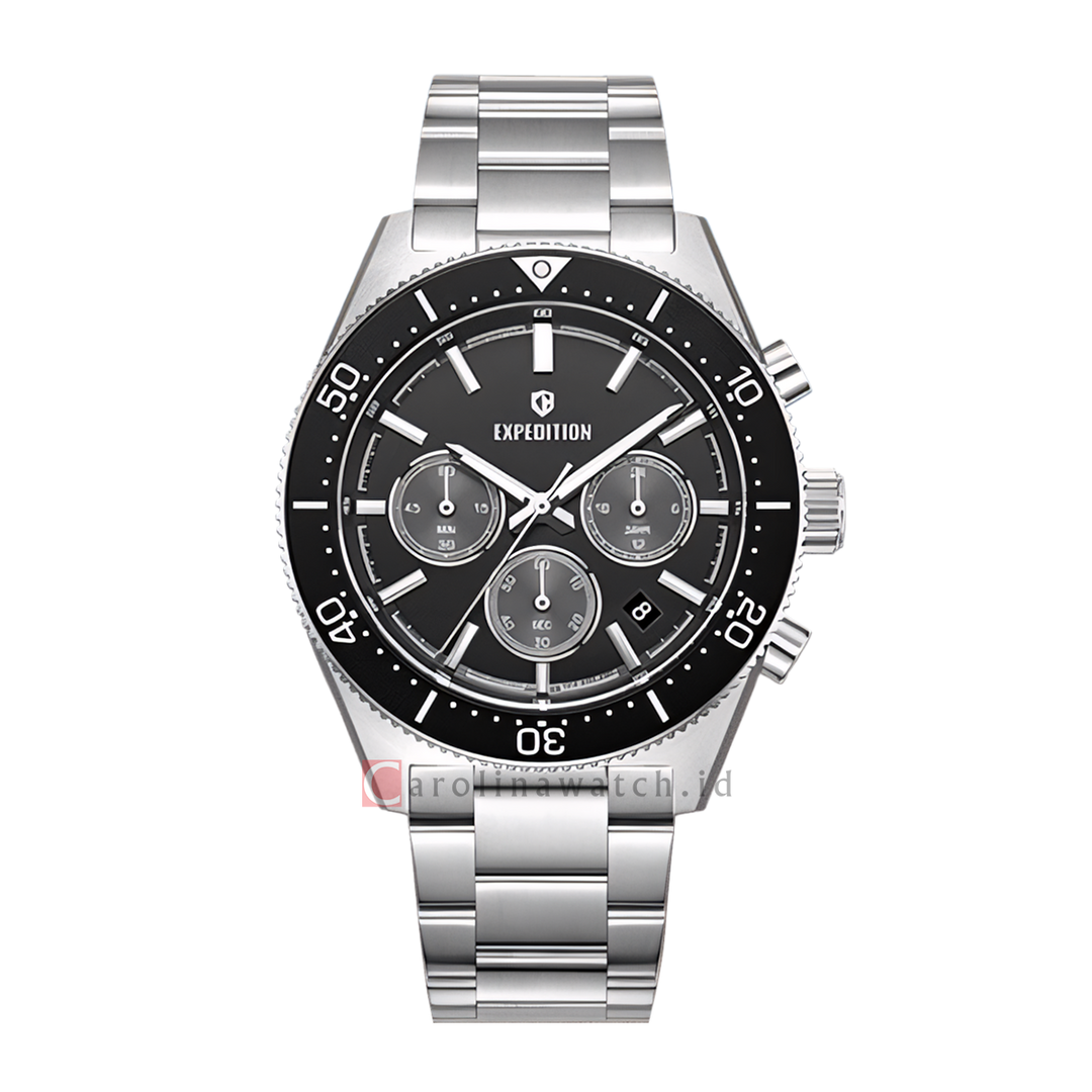 Jam Tangan S Expedition E 6872 MCBSSBA Men Black Dial Stainless Steel Strap