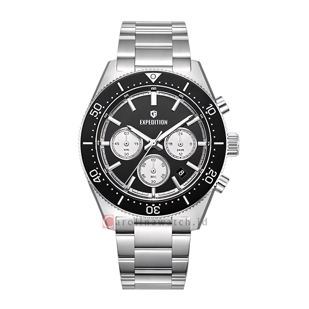 Jam Tangan S Expedition E 6872 MCBSSBASL Men Black Dial Stainless Steel Strap