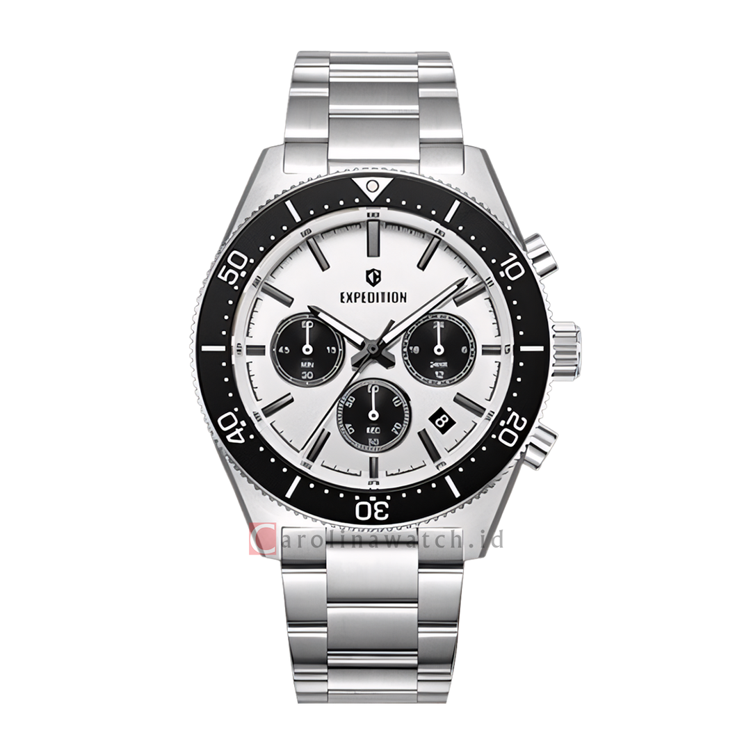 Jam Tangan S Expedition E 6872 MCBSSSL Men Silver White Dial Stainless Steel Strap