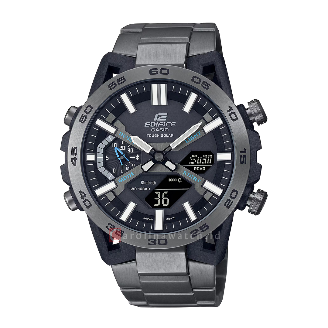 Jam Tangan Casio Edifice Sospensione ECB-2000DC-1A Men Black Analog-Digital Dial Black Stainless Steel Band