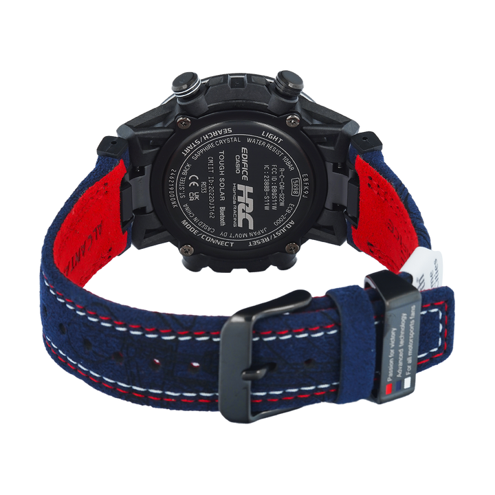 Jam Tangan Casio EDIFICE SOSPENSIONE ECB-2000HR-1A Honda Racing Collaboration Model Men Black Digital Analog Dial Blue Leather Band