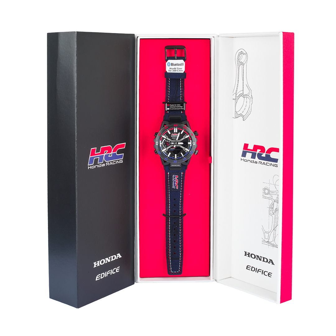 Jam Tangan Casio EDIFICE SOSPENSIONE ECB-2000HR-1A Honda Racing Collaboration Model Men Black Digital Analog Dial Blue Leather Band