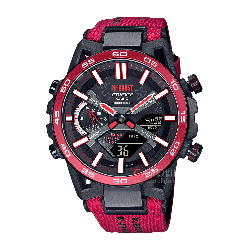 Jam Tangan Casio EDIFICE ECB-2000MFG-1A Men Black Dial Red Canvas Strap