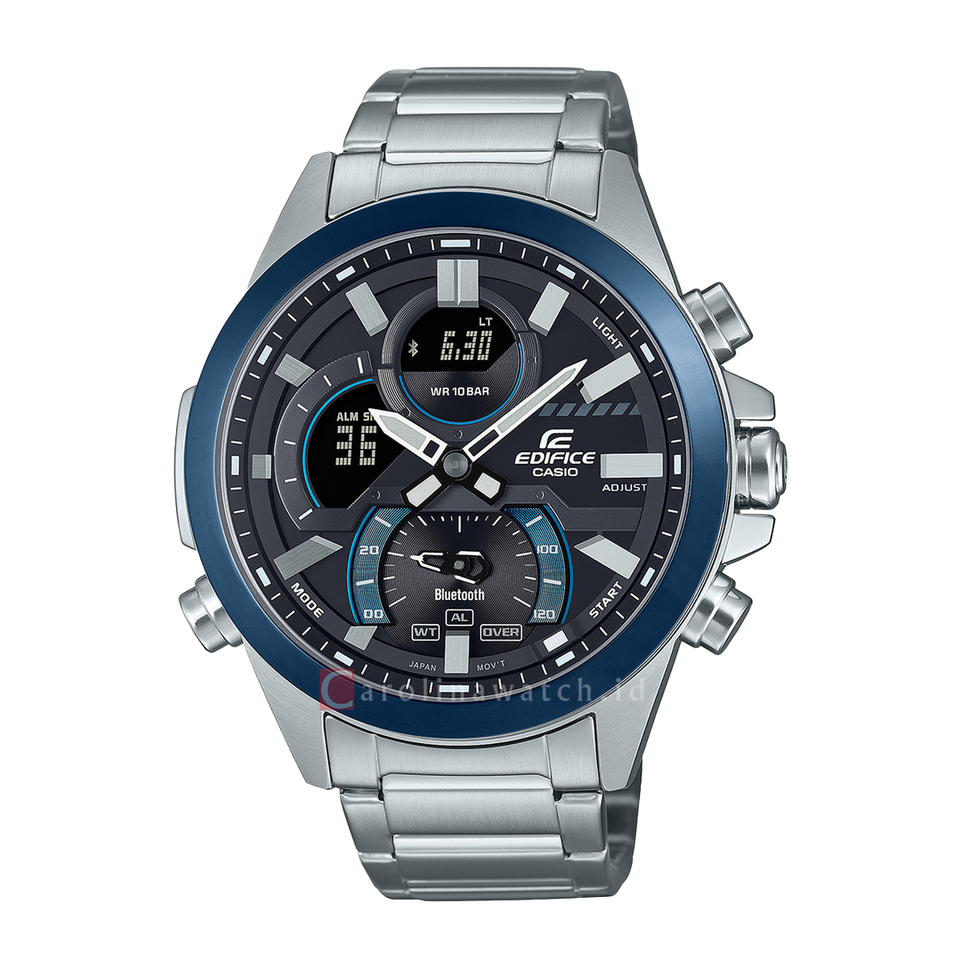 Jam Tangan Casio Edifice ECB-30DB-1A Men Black Dial and Stainless Steel Band