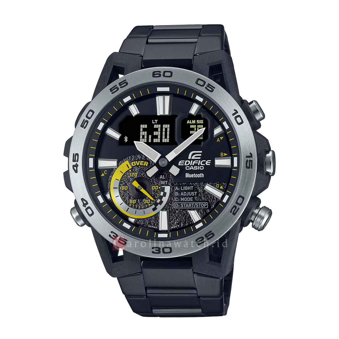 Jam Tangan Casio Edifice Sospensione ECB-40DC-1A Men Black Digital-Analog Dial Black Stainless Steel Band