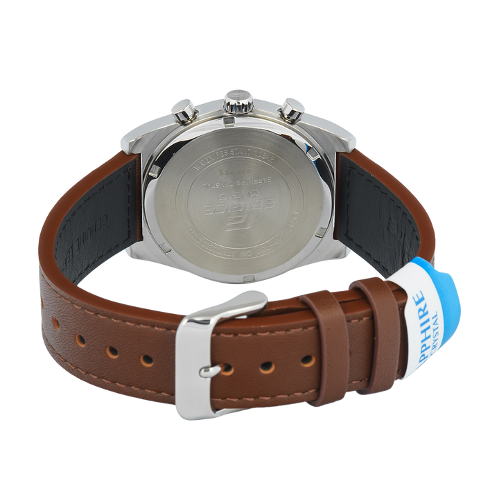 Jam Tangan Casio Edifice Standard Chronograph EFB-730L-7A Men Beige Dial Brown Leather Band