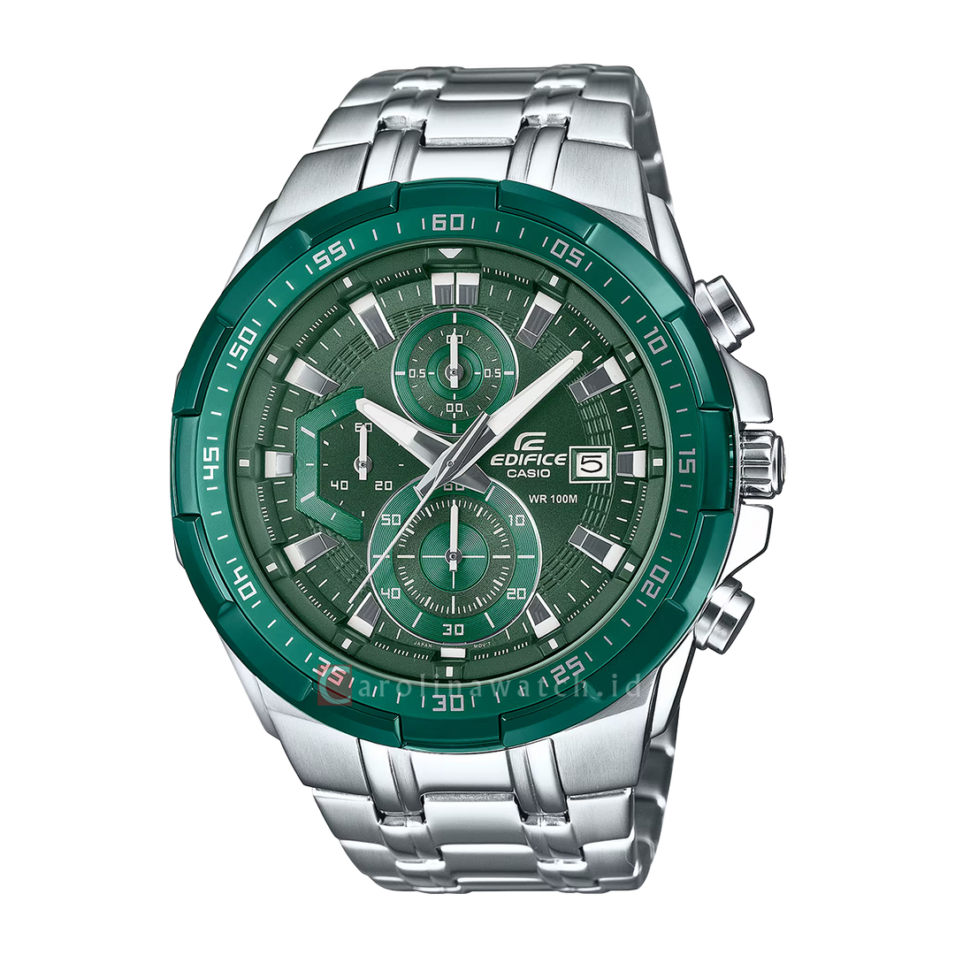 Jam Tangan Casio Edifice Standard Chronograph EFR-539DE-3A Men Green Dial Stainless Steel Band