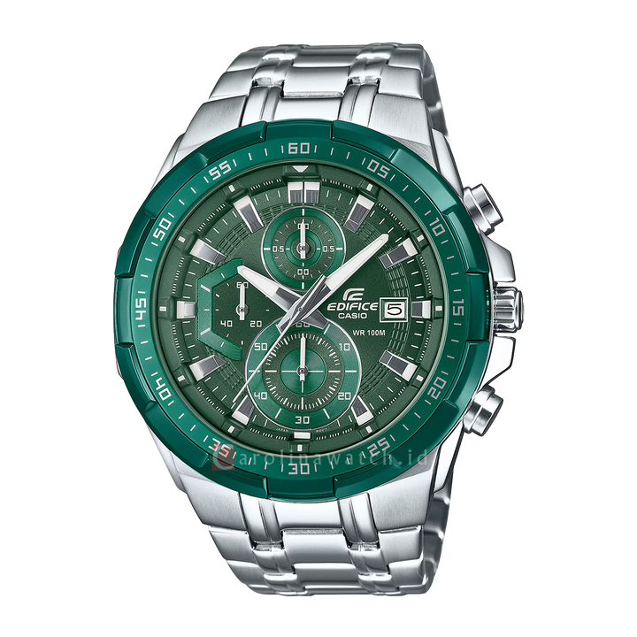 Jam Tangan Casio Edifice Standard Chronograph EFR-539DE-3A Men Green Dial Stainless Steel Band
